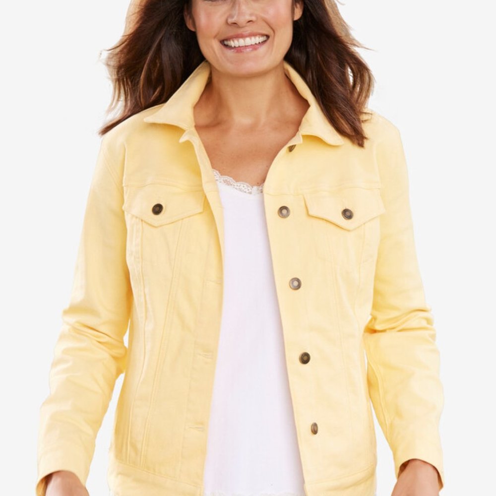 Woman Within Yellow Banana Stretch Denim Jacket Size 22W (1X)